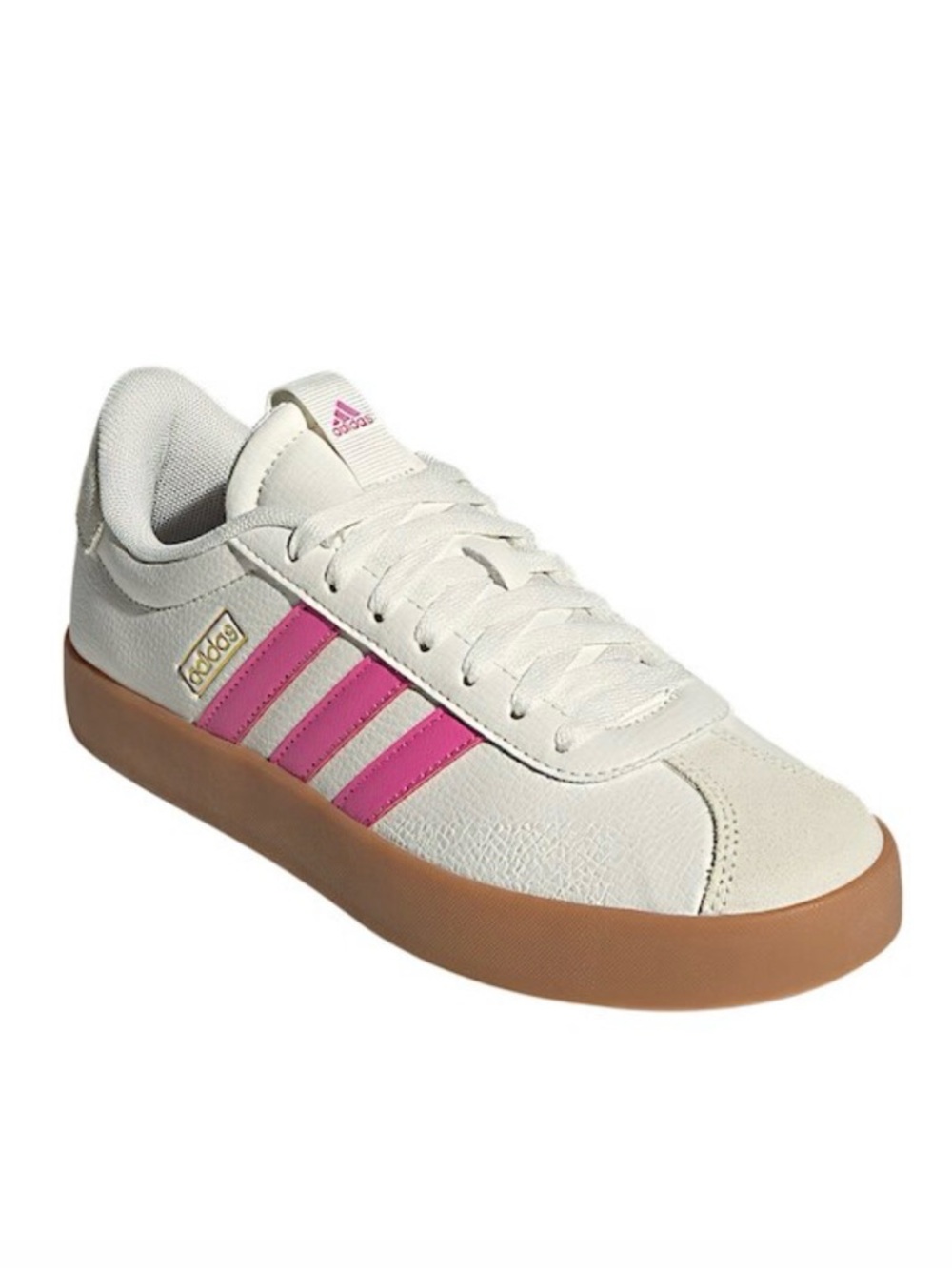 Adidas VL Court 3.0 Shoes, Core White/Pulse Magenta/Gold Metallic, Size 7 1/2
